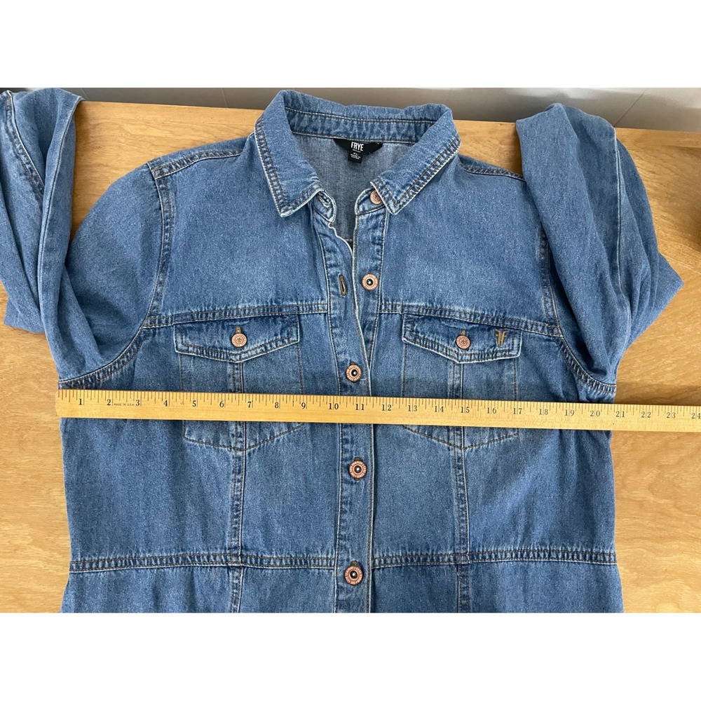 Frye Womens Denim Shirt Dress Blue Medium Wash Button Front XL Long Sleeve - Picture 7 of 8